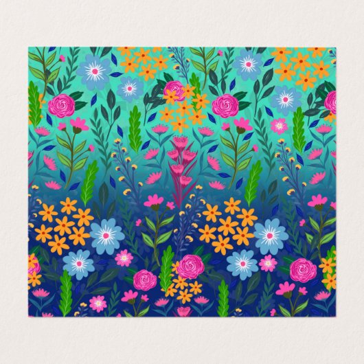 ブルーミントグラディエントガーデンフラワーズかわいらしデザイン 名刺 (内部フラット)