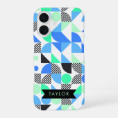 ブルーミントパーソナライズされたモダンジオメトリック iPhone 16ケース (裏面)