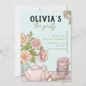 ブルーミントフローラ図解入りの、写真付きのティーパーティの招待状 招待状 (正面)