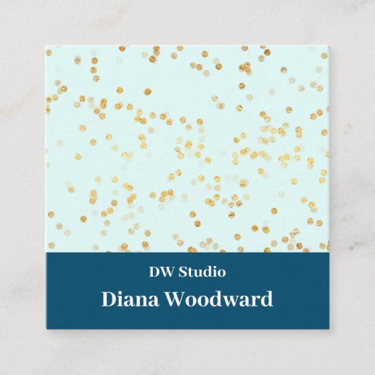 ブルーミントモダン金ゴールドスパークルズ名刺 スクエア名刺 (正面)