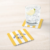 ブルーミートマイアットザビーチイエローカバナストライプ ペーパーコースター (インサイチュ)