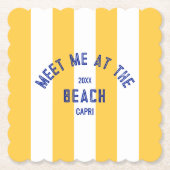 ブルーミートマイアットザビーチイエローカバナストライプ ペーパーコースター (正面)