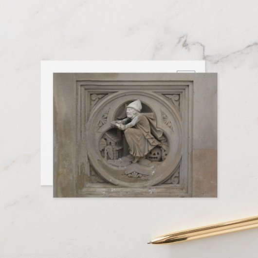 ブルームのハロウィーンの魔女3d石の彫刻写真 ポストカード (正面/裏面インサイチュ)