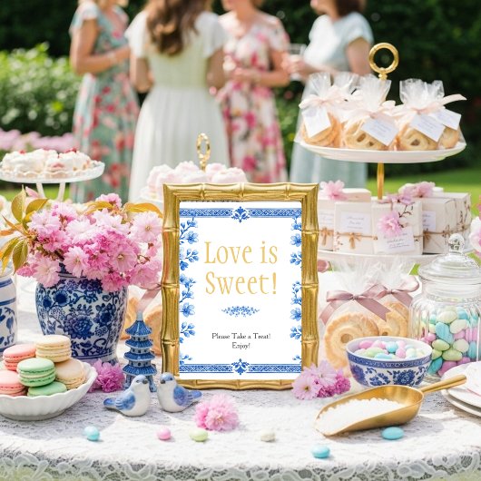 ブルームの花のイラストのウェルカムボード "Love is Sweet" 招待状