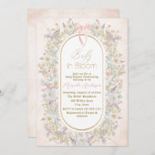 ブルームエレガントピンクの花の水彩ベビーB 招待状 (正面/裏面)