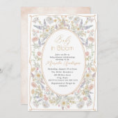 ブルームエレガントピンクの花の水彩ベビーB 招待状 (正面/裏面)