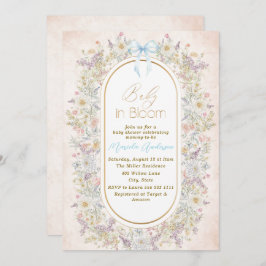 ブルームエレガントピンクの花の水彩ベビーB 招待状