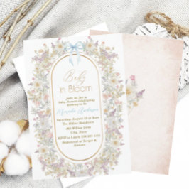 ブルームエレガントピンクの花の水彩ベビーB 招待状