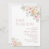 ブルームエレガントピンクの花の水彩ベビーB 招待状 (正面)