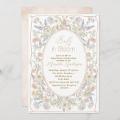 ブルームエレガントピンクの花の水彩ベビーB 招待状 (正面/裏面)