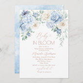 ブルームエレガントブルーの花の水彩ベビーB 招待状 (正面/裏面)