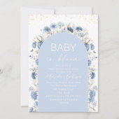 ブルームエレガントブルー花の水彩ベビーB 招待状 (正面)