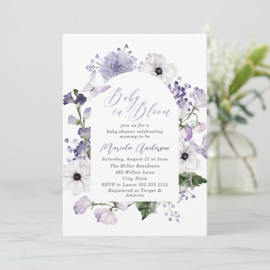 ブルームパーエレガントプルの花の水彩ベビー 招待状 (スタンド正面)