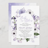 ブルームパーエレガントプルの花の水彩ベビー 招待状 (正面/裏面)