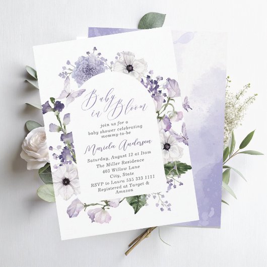 ブルームパーエレガントプルの花の水彩ベビー 招待状