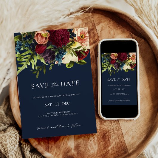 ブルームーディフローラブルゴーニュ結婚式の日付を保存 招待状