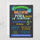 ブルームービーとプールの誕生日サマーパーティー 招待状 (正面)