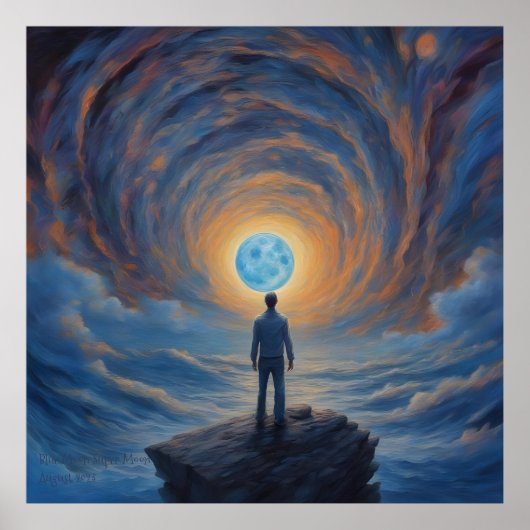 ブルームーンすごいムーンAIファンタジーデジタルアートプリント ポスター (正面)