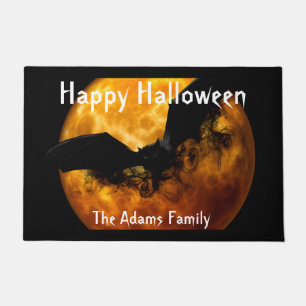 ブルームーンとブラックこうもり不気味ハロウィン ドアマット