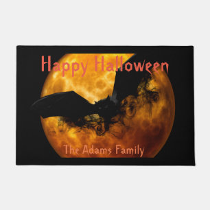 ブルームーンとブラックこうもり不気味ハロウィン ドアマット