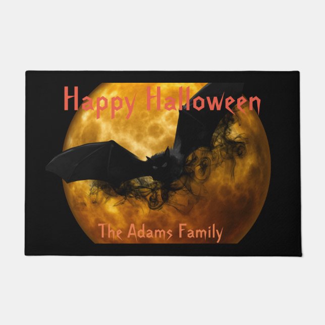 ブルームーンとブラックこうもり不気味ハロウィン ドアマット (正面)