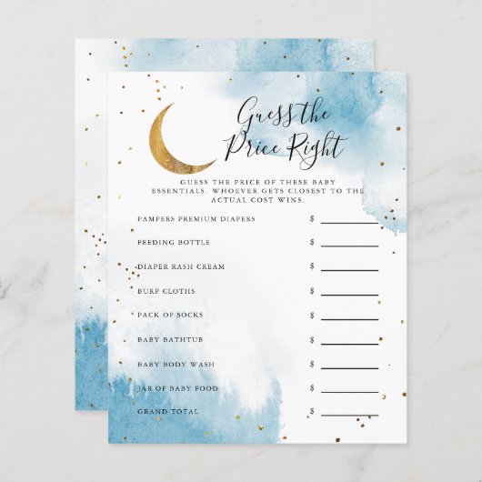 ブルームーンは価格を推測する右ベビーシャワーゲーム (正面/裏面)