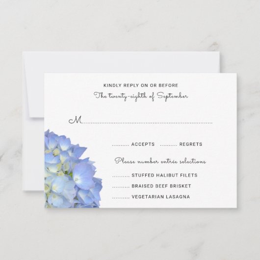ブルームーンアジサイ結婚式RSVPメニューカード 出欠カード (正面)
