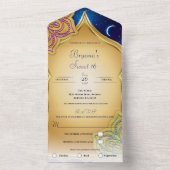 ブルームーンアラビアンナイツグラム金ゴールドパープルスウィート16 オールインワン招待状 (内側)