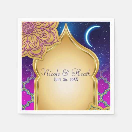 ブルームーンアラビアンナイツグレームパープル結婚ズ スタンダードカクテルナプキン (正面)