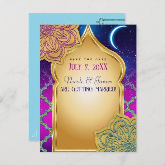 ブルームーンアラビアンナイトグラム金ゴールド日付を保存 案内ポストカード (正面/裏面)