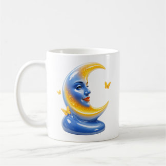 ブルームーンイラスト 光沢のある天体デザイン コーヒーマグカップ
