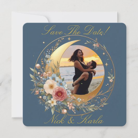 ブルームーンフラワー Save The Date フォトアナウンスメント 招待状 (正面)