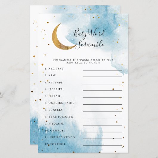 ブルームーンベイビーシャワーワードスクランブルゲーム (正面/裏面)