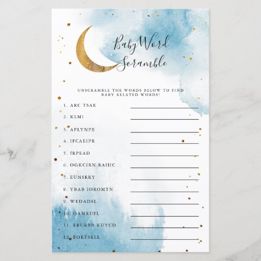 ブルームーンベイビーシャワーワードスクランブルゲーム (正面)