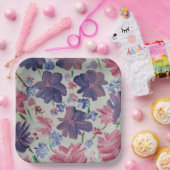 ブルームーンホワイトローズ フラワーデザイン、9インチ 角型紙皿 ペーパープレート (パーティー)