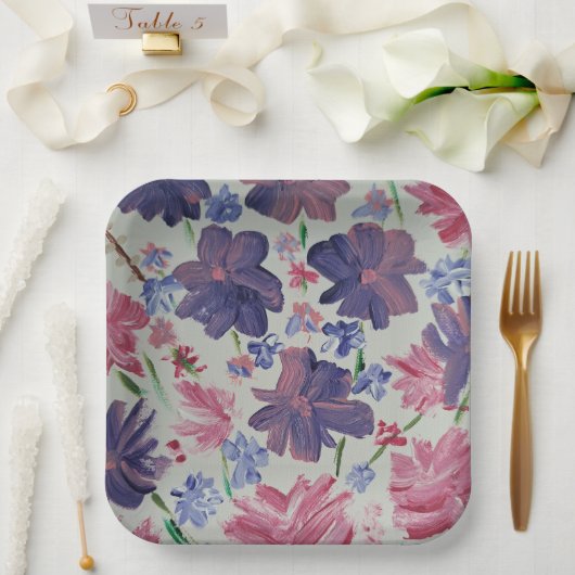 ブルームーンホワイトローズ フラワーデザイン、9インチ 角型紙皿 ペーパープレート (ウェディング)