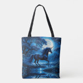 ブルームーンライトの森の中の黒いユニコーン トートバッグ (裏面)