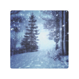 ブルームーンライトマジカルフォレストウィンターシーン メタルプリント