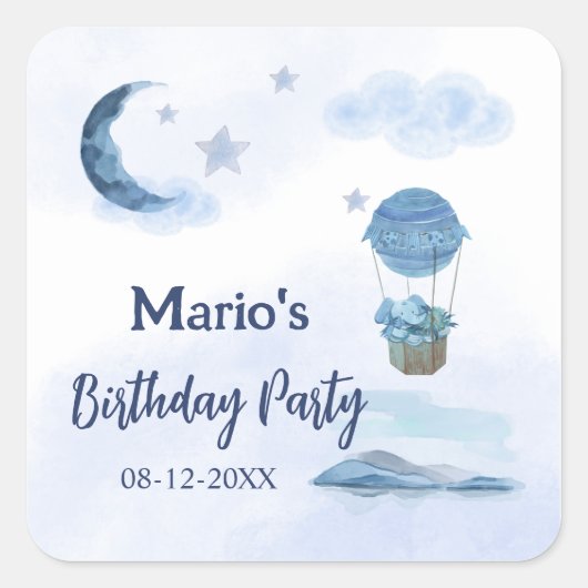 ブルームーンリトルゾウの誕生日の男の子 スクエアシール (正面)