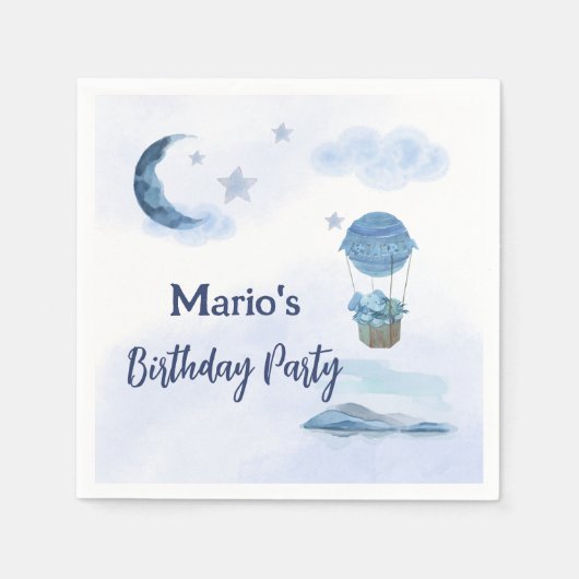 ブルームーンリトルゾウの誕生日の男の子 スタンダードカクテルナプキン (正面)