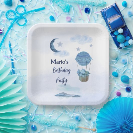 ブルームーンリトルゾウの誕生日の男の子 ペーパープレート (パーティー)