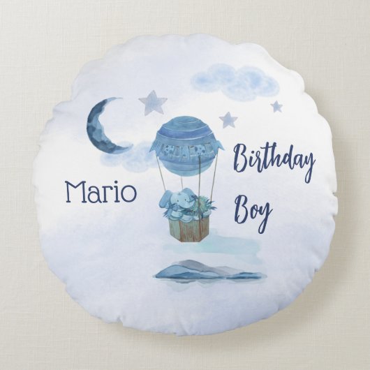 ブルームーンリトルゾウの誕生日の男の子 ラウンドクッション (正面)