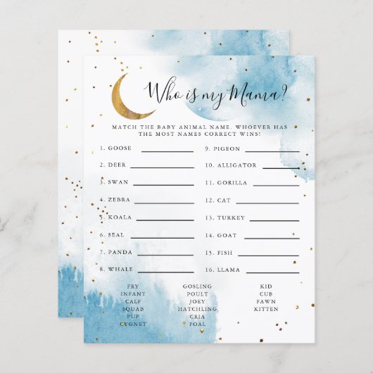 ブルームーン誰が私のママ赤ちゃんシャワーゲーム (正面/裏面)