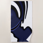 ブルームーン：抽象芸術ブルー、ホワイト、ブラック ビーチタオル (正面)