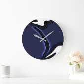 ブルームーン:抽象芸術ブルー、ホワイト、ブラック ラージ壁時計 (ホーム)