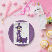 ブルーム付き紫の魔女 ペーパープレート (パーティー)