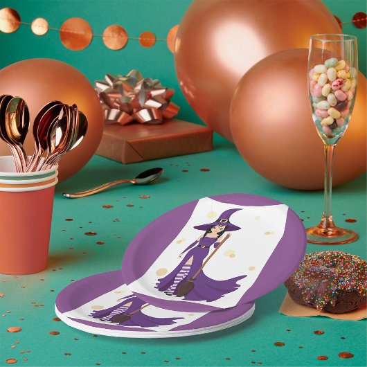 ブルーム付き紫の魔女 ペーパープレート