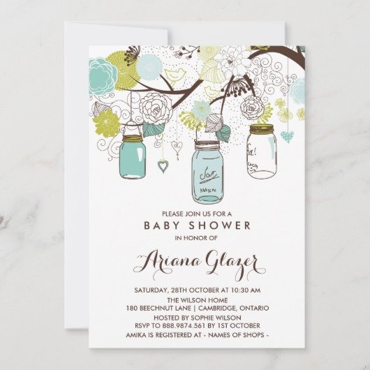 ブルーメイソンお洒落ジャースベビーシャワー招待状 招待状 (正面)