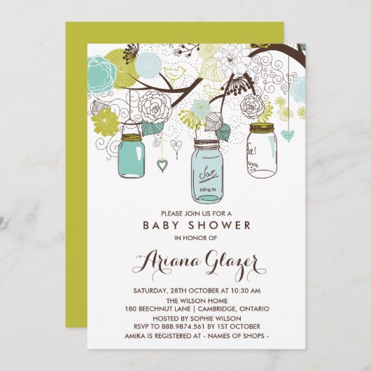 ブルーメイソンお洒落ジャースベビーシャワー招待状 招待状 (正面/裏面)