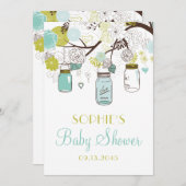 ブルーメイソンジャースと春の花ベビーシャワー 招待状 (正面/裏面)
